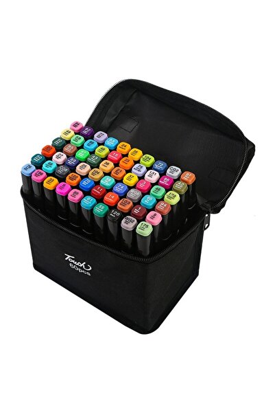 Bsr Set of 60 colouring markers, 2 heads, storage bag, multicolour, 15 cm