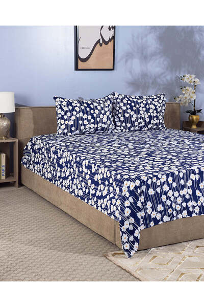 REDTAG شرشف مسطح مطبوع زهور زرقاء، مقاس كينغ 240 سم × 260 سم