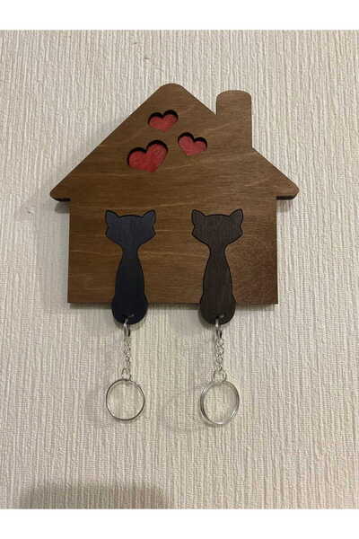 HERALDİS Wooden House Shaped Wall Hanger with Keychain Hooks – Decorative wit...