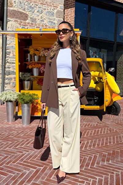 Mine Tan Butik Με πιέτες Φαρδιά παντελόνα Ζώνη τεμαχίων παντελόνι palazzo - Μπεζ