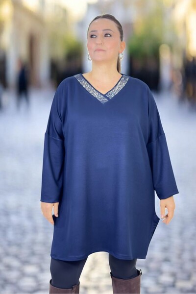 yagmurberen BLUZĂ EXTRA MARE, CU GULER ÎN V, CU TĂRĂȘE, CU APPLICAȚII DE PIET...