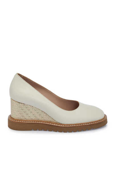 Tergan Bej Hakiki Deri Kadın Dolgu Topuklu Ayakkabı - K25I1AY68092-A25