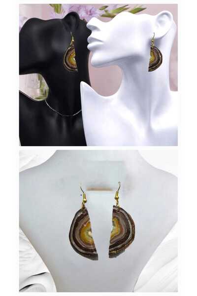 Dodemert Home Silver Natural Stone Look Half Polymer Clay & Epoxy Design Earr...