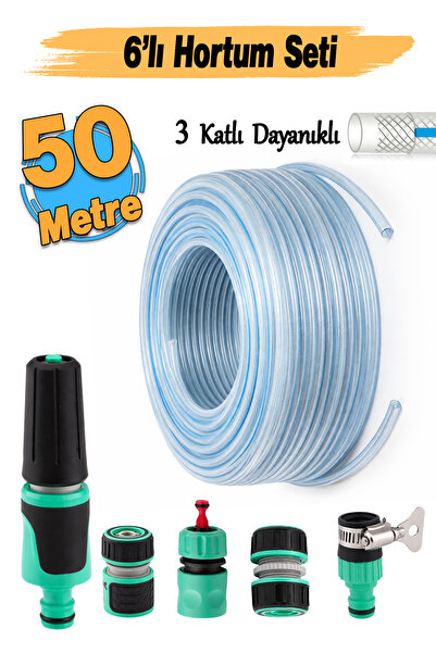 Badem10 Şeffaf Üç Katlı Sağlam Bahçe Hortumu (50 Metre) Çeşme Su Sulama Hortu...