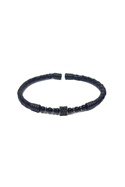 Janti Jtss26Blk1772 Stainless Steel Bracelet Genuine Leather Leather but with...