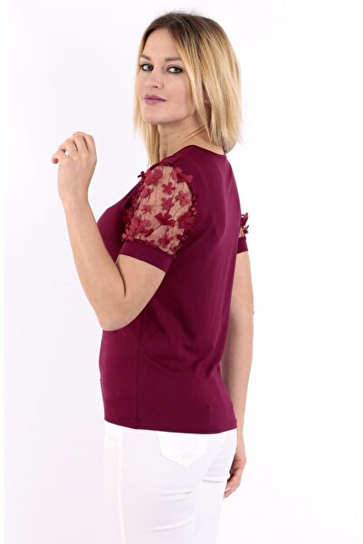 Arzulica Bluză Bordeaux cu mâneci prințesă viscoză
