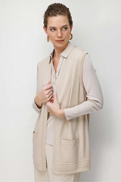 Desen Triko Tricotaj pentru femei cu tiv tip Baklava vestă Bej