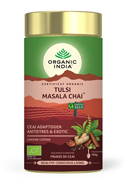 Organic India Tulsi (Busuioc Sfant) Masala Chai | Relaxant & Regenerant, 100g