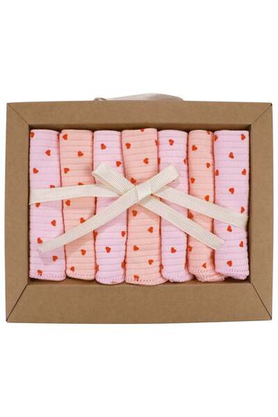 bebegen Baby Girl Pink Salmon Red Heart Patterned Report Organic 7-Pack Mouth...
