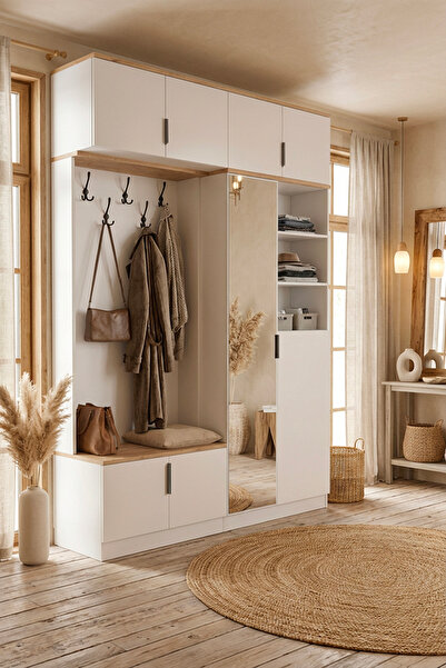 benim odam Diva 60 Lık Boy Aynalı Askılıklı 120 Lik Yüklüklü Portmanto