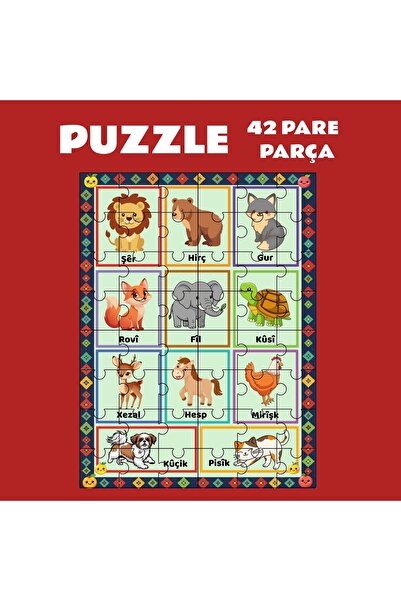 ZERYA Pazil Bi Kurdî Navên Ajalan Animals - Kurdish Puzzle Jigsaw (42 Pieces ...