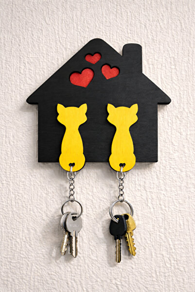HERALDİS Wooden House Shaped Wall Hanger with Keychain Hooks – Decorative wit...