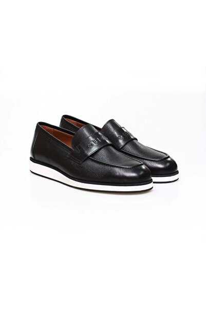 FRANCO CALVANI Black Color Laceless Genuine Leather Men's Shoes
