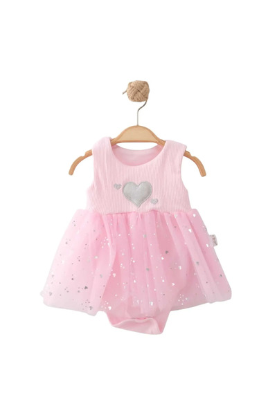 bebegen فستان بناتي وردي اللون مكون من تول قطع على شكل قلب