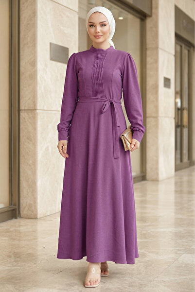 FERHEL Rochie din țesătură Ayrobin cu curea și detalii din șifon - Cireșiu