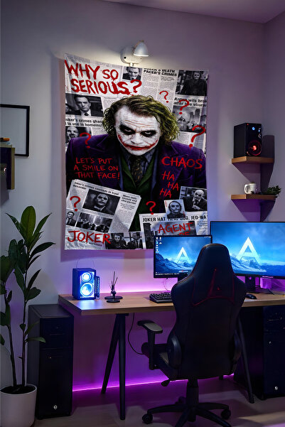 Halura Joker Why So Serius Duvar Örtüsü– Kaliteli Kumaş, Gamer Oda Dekoru Tap...