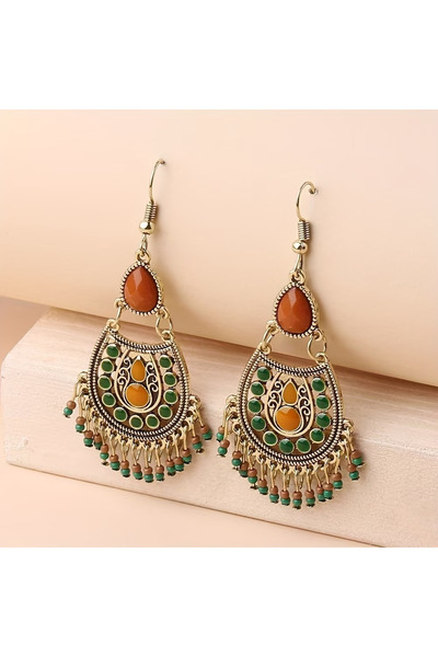 BALVA KONSEPT KADIN YEŞİL BONCUKLU GEOMETRİK VİNTAGE KÜPE