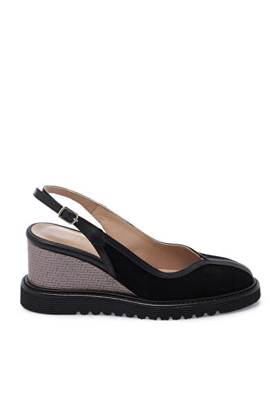Tergan Siyah Hakiki Süet Deri Kadın Dolgu Topuklu Ayakkabı - K25Y1AY68093-A01