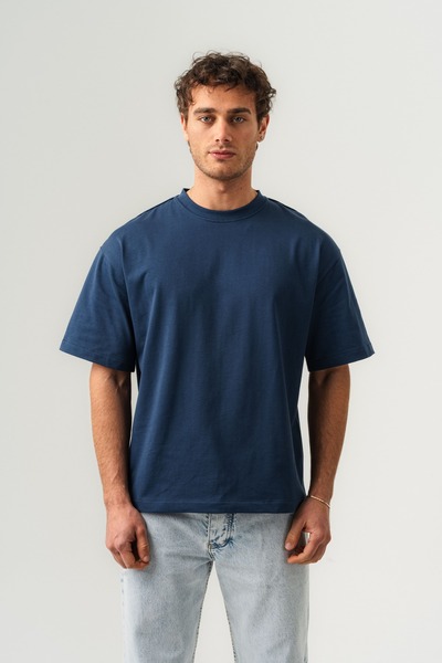 BORZ تي شيرت رجالي 100% قطن Oversize Basic ذو ياقة دائرية