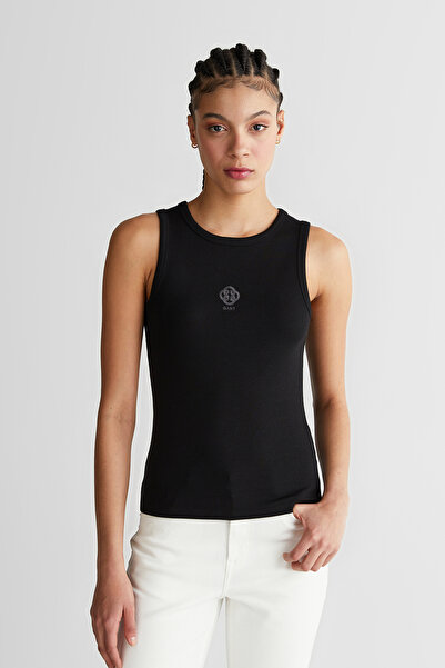 Gant Kadın Siyah Bisiklet Yaka Regular Fit T-Shirt