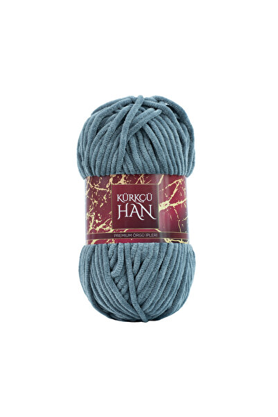 Kürkçü Han Kadife Yün Pastel Gri 100gr %100 Polyester Yumuşak Pofuduk Örgü İpi