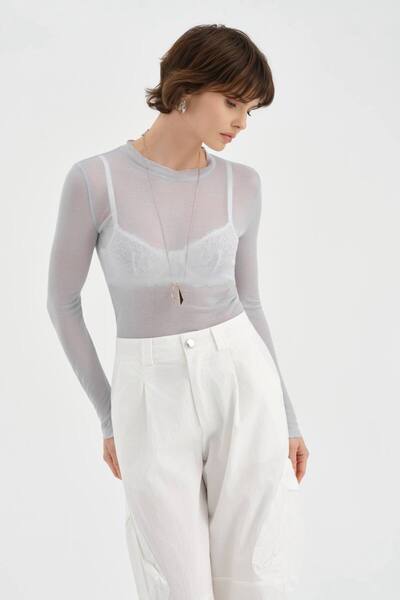 tw3 Γυναικεία μπλούζα με σχέδιο Crew Neck Διαφανές Look