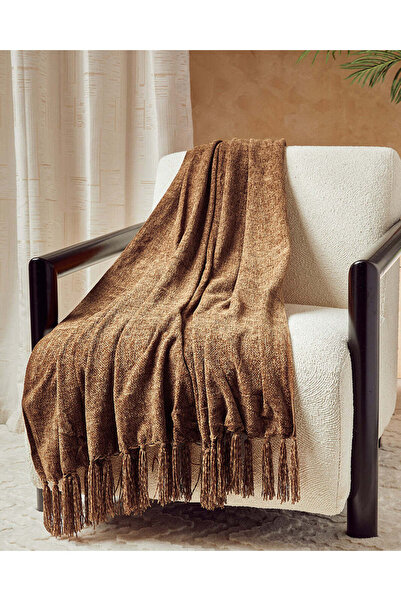 REDTAG بطانية من نسيج الشنيل البني مع شرابة