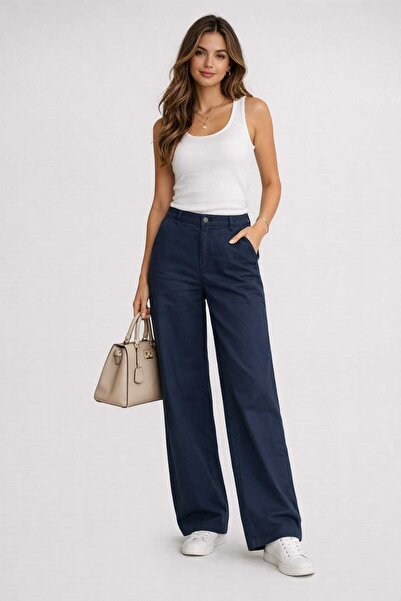 CALEMORE Kadın Bol Paça Yüksek Bel Pantolon