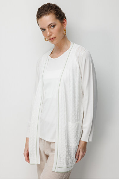 Desen Triko Дамска тънка плетена жилетка с V-образно деколте и отворена предн...