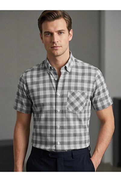 SÜVARİ Κλασικό πουκάμισο Dad Cut Με τσέπες Με σχέδιο με κοντά μανίκια σε μαύρ...