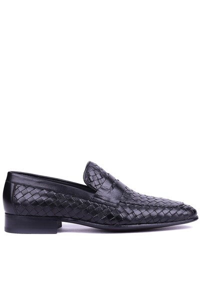 Fosco - Genuine Leather Special Hand-Knitted Black Color Men's Classic Shoes ...