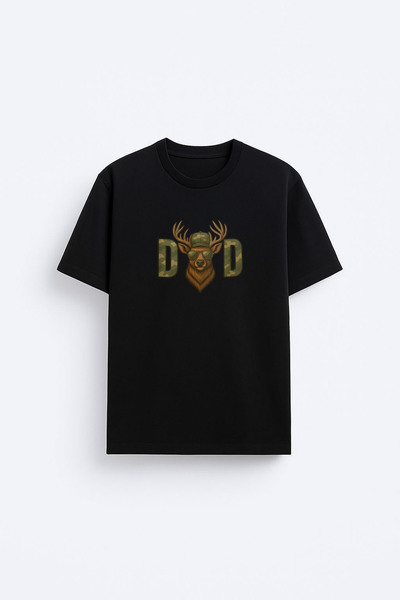 AYDESİGN Tricou negru Hunter Dad Hunter cu imprimeu guler rotund tricou