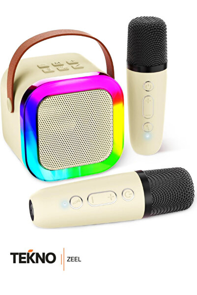 teknozeel Çift Mikrofonlu Karaoke 5 Ses Efektli Rgb Işıklı Bluetooth Kablosuz...