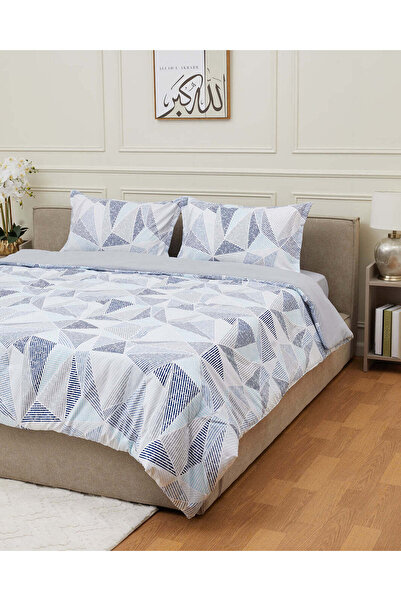 REDTAG طقم لحاف أزرق مكون من 4 قطع بنقوش هندسية (مقاس مزدوج )