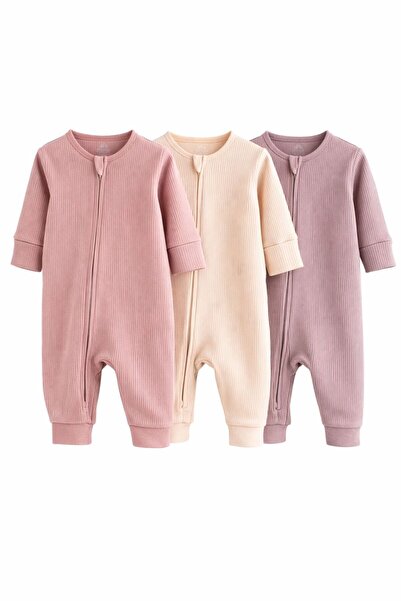 Next Baby Set of Cotton Pink Footless 3-Piece Jumpsuits