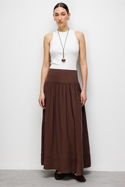 Mizalle Korsajlı Kahverengi Maksi Etek