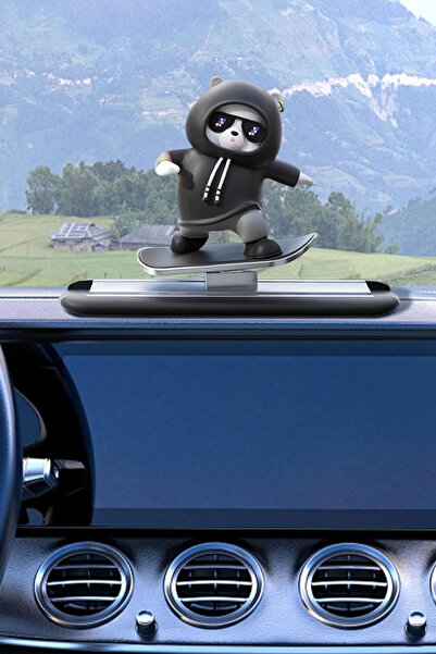 TechnoStation Kaykaycı Panda Figürlü Araç İçi Numaratör - Cool Panda Hoodielı...