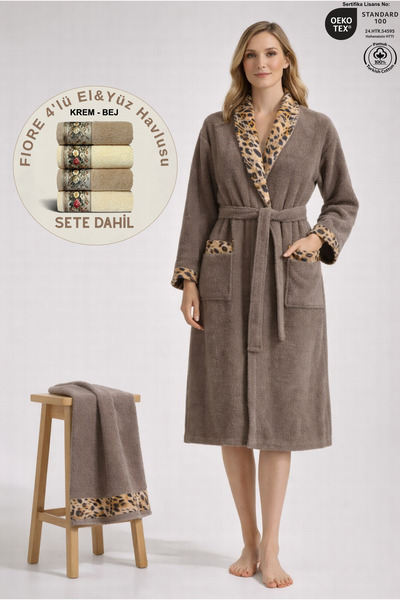 Ellaline Set de halate de baie LEOPARD pentru femei, bumbac 100% bucăți + Set...