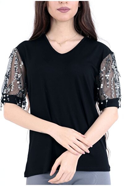 Arzulica Bluză neagră prințesă Kol viscoză