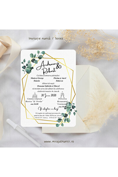 Proprie Invitație de nuntă „C.12Alb (Personalizată)- Plic Alb inclus” Set 50 ...