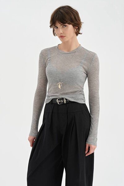 tw3 Γυναικεία μπλούζα με σχέδιο Crew Neck Διαφανές Look