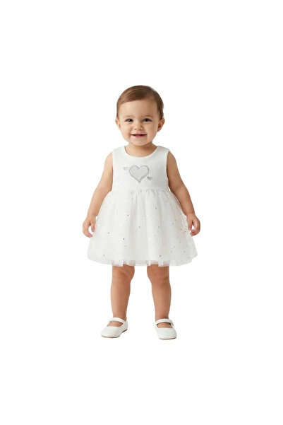 bebegen Baby Girl White Tulle Piece Heart Bodysuit Dress