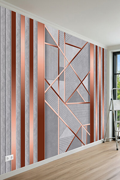 MİRAZAWALL Modern Geometrik Çizgili ve Metalik Panel Desenli Tek Parça Teksti...