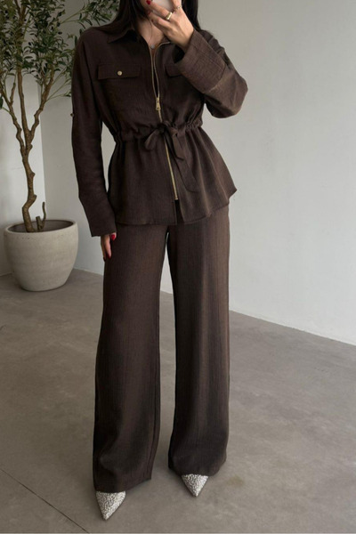 Suziş Silvery Fabric Zippered Shirt and Pants Set 51279