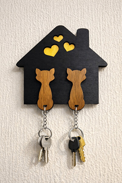 HERALDİS Wooden House Shaped Wall Hanger with Keychain Hooks – Decorative wit...