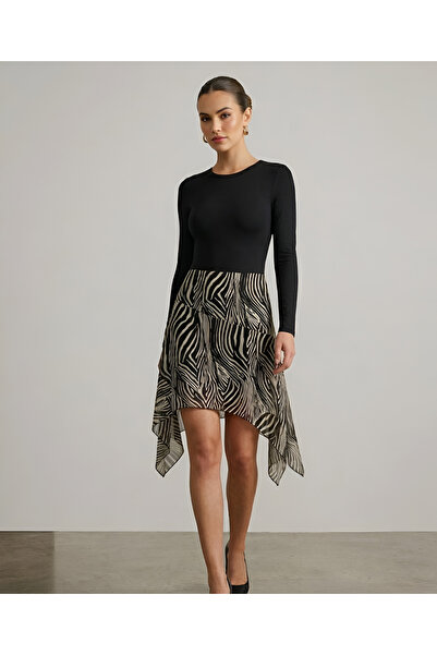 BLOUSE Zebra Desenli Asimetrik Kesim Etek
