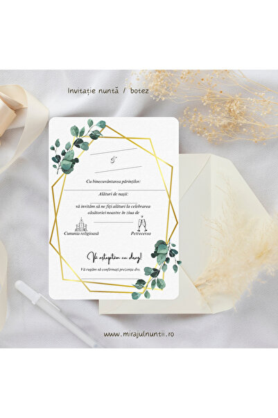 Proprie Invitație de nuntă „C.12Alb - Plic Alb inclus” Set 50 buc. MirajulNun...