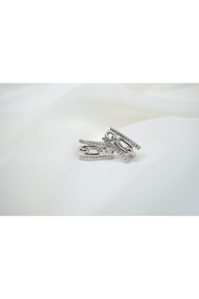 ATELİER TUĞBA Kp285 Zi̇nci̇r De Patterned Alka Earrings Silver (Length 16 mm)