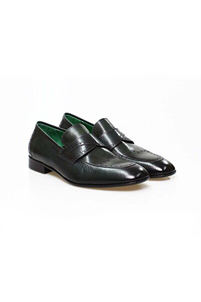FRANCO CALVANI Green Color Laceless Genuine Leather Men's Shoes