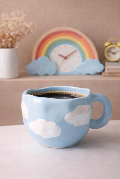 Anadolu Saray Handmade Ceramic Cloud Patterned Blue Large Size Mug |   Coffee...